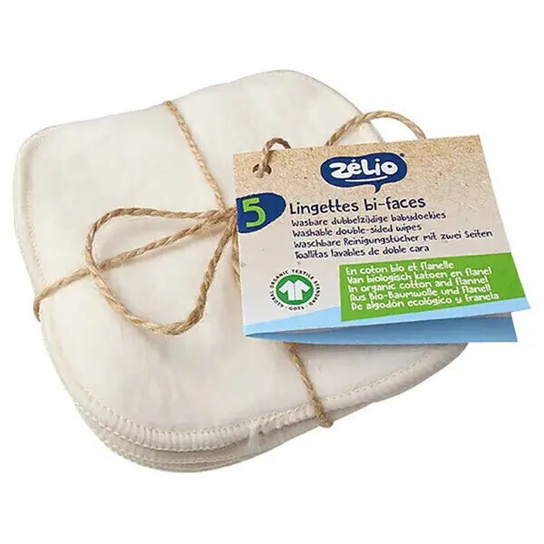 Lot de 5 lingettes bi-faces en coton bio zélio