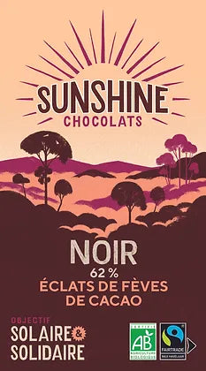 Chocolat Noir 62% Eclats de feves de cacao Sunshine